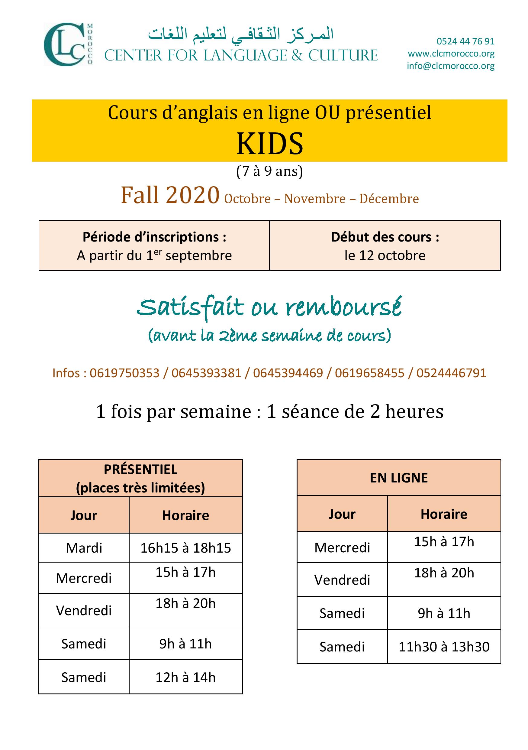 FALL 2020 KIDS PROGRAM Online and In Person page 001