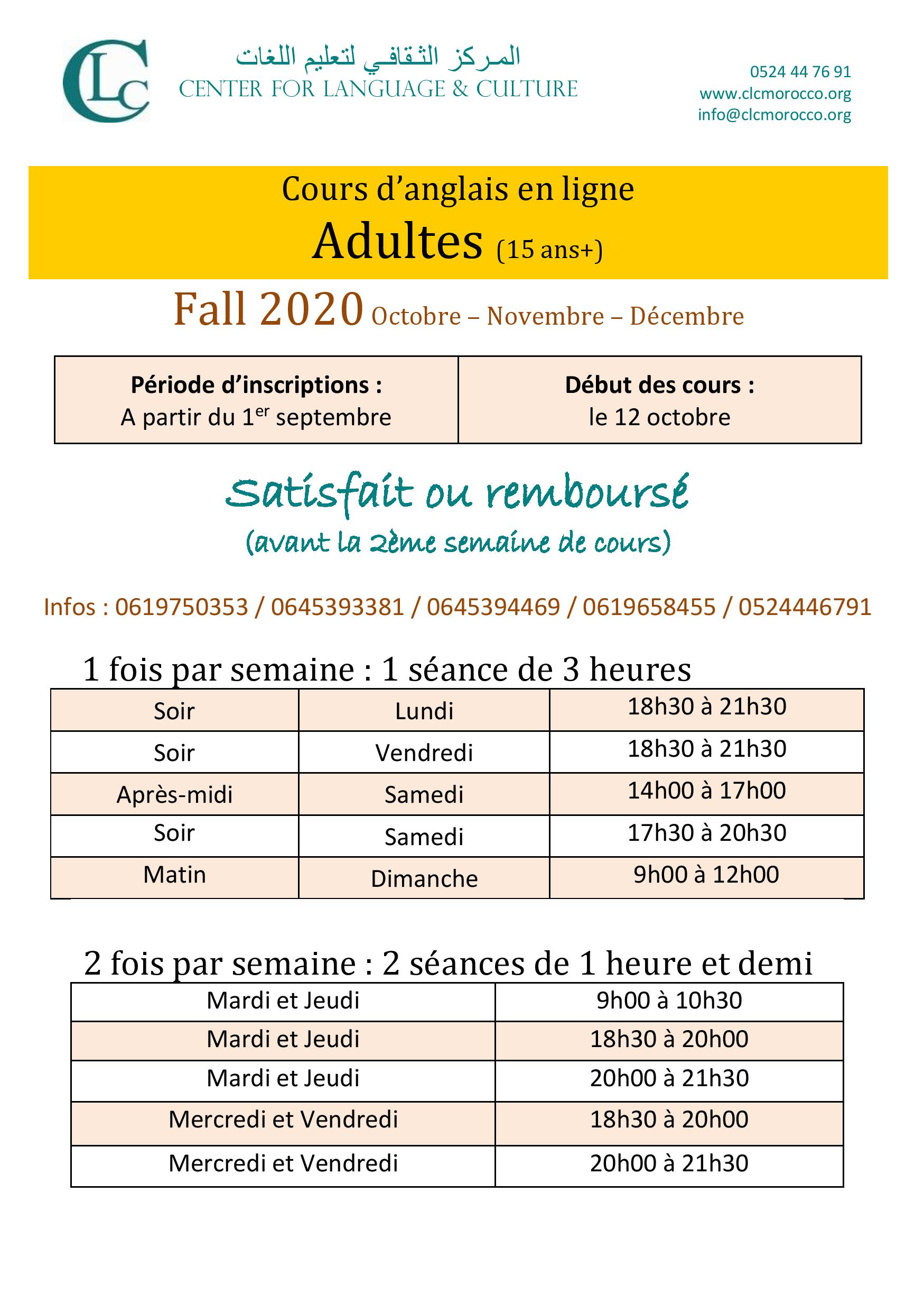 FALL 2020 INFO SHEET FOR ADULTS 1